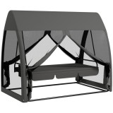 Outsunny Balansoar de Grădină 2-&icirc;n-1 Convertibil &icirc;n Pat cu Perne, Balansoar cu Husă și Plasă de Ț&acirc;nțari cu Fermoar, 240x140x197 cm, Gri | Aosom Romani