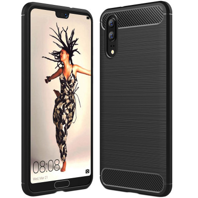 Husa pentru Huawei P20, Techsuit Carbon Silicone, Black foto