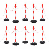 vidaXL Set st&acirc;lp semnalizare trafic, cu lanț din plastic de 10 m 150955