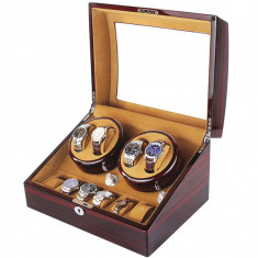 Cutie pentru intors ceasuri automatice iUni, Watch Winder 4 + 6 spatii depozitare Mahon foto