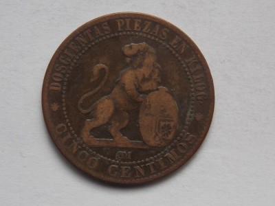 5 CENTIMOS 1870 SPANIA foto