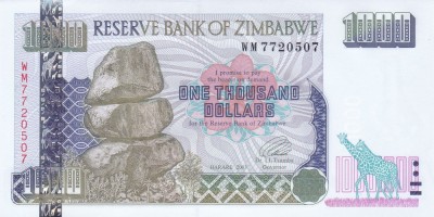Bancnota Zimbabwe 1.000 Dolari 2003 - P12b UNC foto