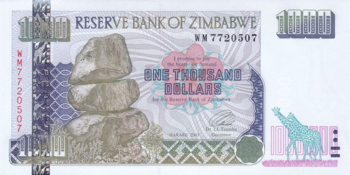 Bancnota Zimbabwe 1.000 Dolari 2003 - P12b UNC