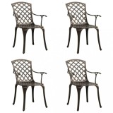 Set 4 Scaune Gradina Aluminiu Bronz vidaXL, Rezistente Intemperii, Design Elegant, Confortabile, 61x60x93 cm