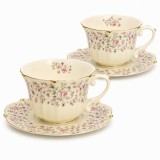 Serviciu Portelan Vintage 2 Cesti si farfurii, PINK FLORAL