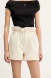Tommy Jeans pantaloni scurți culoarea bej, uni, high waist, DW0DW21656