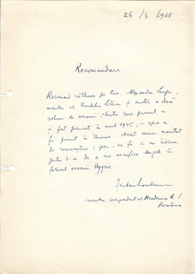 A3489N Șerban Cioculescu, act scris și semnat olograf, 1968 foto