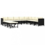 vidaXL Set mobilier de grădină cu perne, 11 piese, negru, poliratan