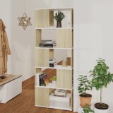 Bibliotecă/Separator cameră, alb/stejar sonoma, 60x24x155 cm