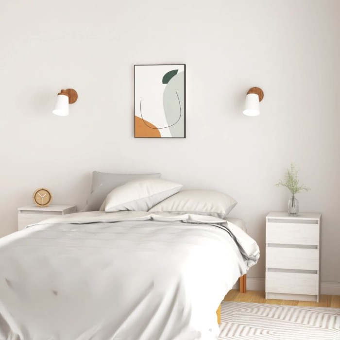 Gossi noptiere, 2 buc, alb, 40x29,5x64 cm, lemn masiv de pin