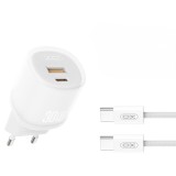 Incarcator XO L151 30W USB-A + USB-C cu Cablu Type-C , Fast Charge, Alb