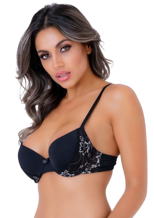 Sutien cu push-up si detalii dantelate la spate negru Daring Intimate