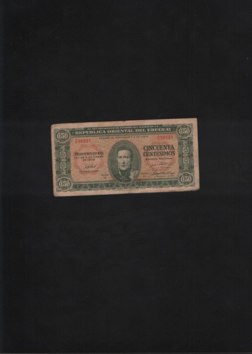 Rar! Uruguay 50 centesimos 0.5 pesos 1939 seria298881