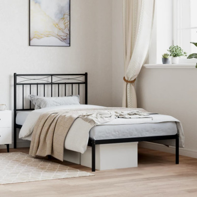 vidaXL Cadru de pat metalic cu tăblie, negru, 100x190 cm foto