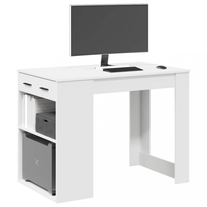 vidaXL Birou cu sertar și raft alb 102x62x77,5 cm lemn prelucrat 858686