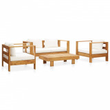 VidaXL Set mobilier grădină cu perne crem, 4 piese, lemn masiv acacia