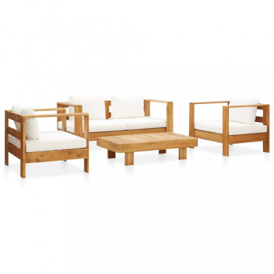 vidaXL Set mobilier grădină cu perne crem, 4 piese, lemn masiv acacia foto