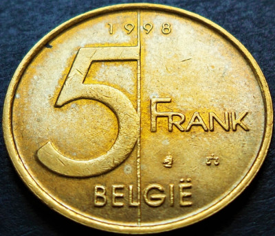 Moneda 5 FRANCI - BELGIA, anul 1998 *cod 1232 A - text BELGIQUE foto