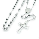 Rozariu Barbati Inox Argintiu cu Cruce Religioasa, Lant Margele 65cm - Bijuterie Barbateasca Stilat