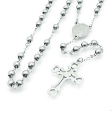 Rozariu Barbati Inox, Argintiu, Cruce Religioasa, Lant si Margele, Model