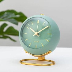Ceas desteptator Luxury analogic , design clasic din metal, functie silentioasa cu iluminare de noapte, Verde