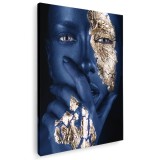Tablou portret femeie cu machiaj creativ, albastru, auriu 1197 Tablou canvas pe panza CU RAMA 60x90 cm