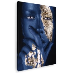 Tablou portret femeie cu machiaj creativ, albastru, auriu 1197 Tablou canvas pe panza CU RAMA 20x30 cm