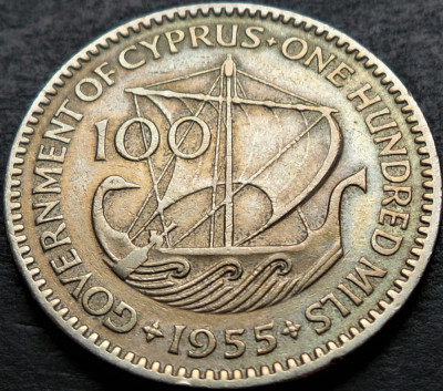 Moneda 100 MILS - CIPRU, anul 1955 * cod 721 B foto