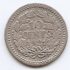 Olanda 10 Cents 1921 - Wilhelmina, Argint 1.4 g/640, 15 mm KM-145 (3)