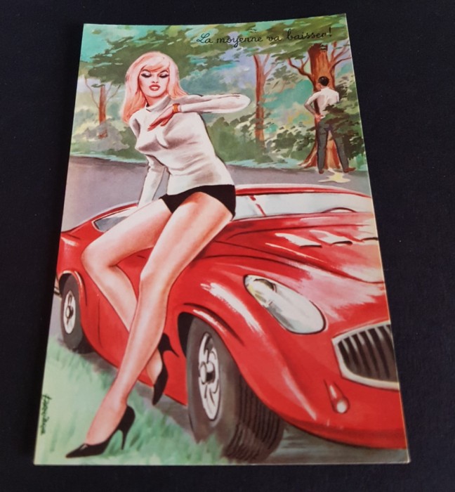 Carte poștală vintage umoristică franțuzească - &#039;La moyenne va baisser!&#039; - Anii &#039;60, colecție rară