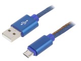Cablu USB 2.0 A la Micro B, Aurit, 2m, Albastru