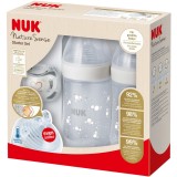 Set Twin Nuk Nature Sense, 2 Biberoane Polipropilena Cu Tetine Silicon + Suzeta Ortodontica Nuk, Cu Indicator De Temperatura Nuk, Alb, Fara Bpa