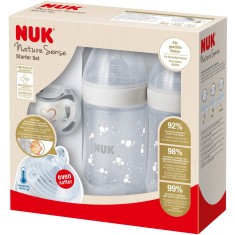 Set Twin Nuk Nature Sense, 2 Biberoane Polipropilena Cu Tetine Silicon + Suzeta Ortodontica Nuk, Cu Indicator De Temperatura Nuk, Alb, Fara Bpa