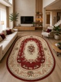Cumpara ieftin Covor Oval Lotos 535-210, Marime 60 x 110 cm, Crem, Rosu, Inaltime Fir 8 mm, Antialergic, Polipropilena, Living, Dormitor, Sufragerie, Birou