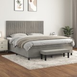Cumpara ieftin Pat box spring cu saltea, gri deschis, 180x200 cm, catifea