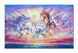 Phaeton si caii, tablou pictat manual 100x65cm ulei pe panza, gata de expus pe perete, Mircea Iordache