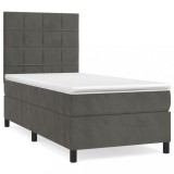 Cumpara ieftin Pat box spring cu saltea, gri inchis, 80x200 cm, catifea