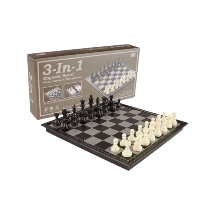 Jocul 3 in 1 Sah, Table si Dame Magnetic 25cm