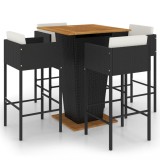 Set mobilier bar de gradina cu perne, 5 piese, negru, poliratan