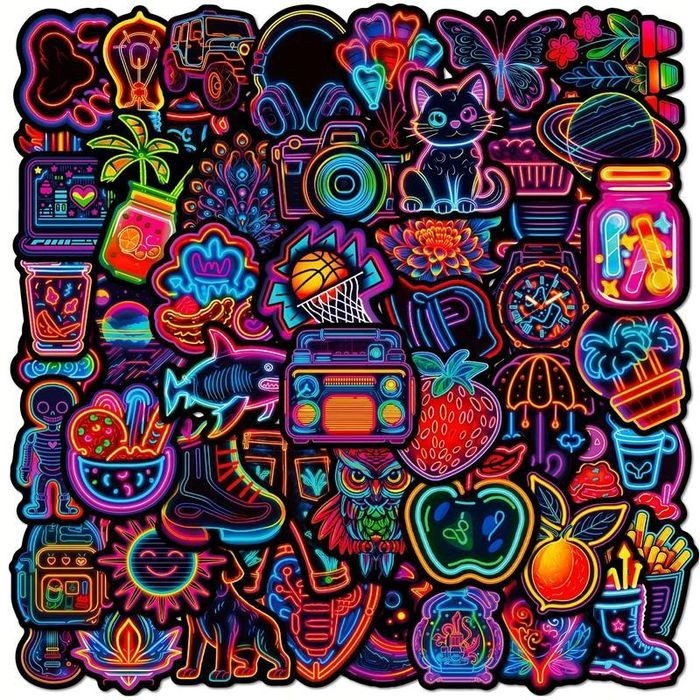 Set 50 autocolante / stickers neon rezistente la apa