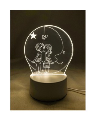 Lampa Decorativă 3D Lamba, Cuplu si Luna, cu alimentare USB, lungime cablu 1 m, 9,5 x 9,5 x 16 cm, Alb/Transparent foto