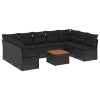 Set canapele de gradina cu perne, 10 piese, negru, poliratan