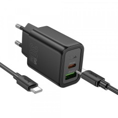 Incarcator Retea Cu Cablu USB-C HOCO N63, 30W, 3A, 1 x USB-A - 1 x USB-C, Negru