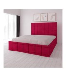 Pat Tapitat Stofa Rosu 160x200 cm, Cadru Pat Dublu, Inaltime Tablie 122 cm, Transport Gratuit