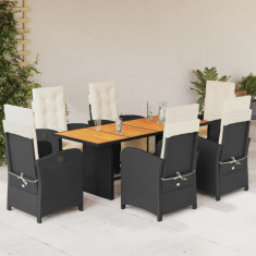 vidaXL Set mobilier de grădină cu perne, 7 piese, negru, poliratan