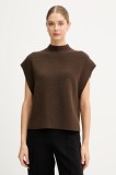 United Colors of Benetton vestă din amestec de l&acirc;nă culoarea maro, cu turtleneck, 1244D10EF