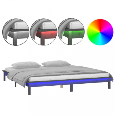 Cadru de pat cu LED Super King 6FT, gri, 180x200 cm, lemn masiv foto