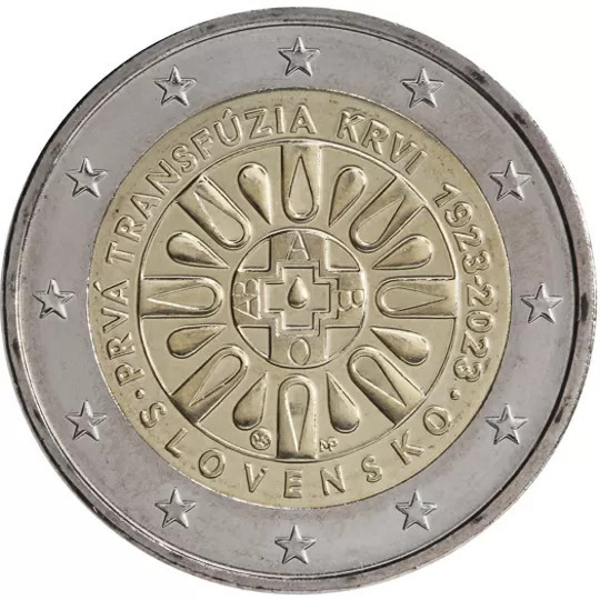 Slovacia 2 Euro 2023 - 100 ani prima transfuzia de sange, KM-195 UNC !!!