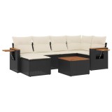 Cumpara ieftin Set canapele de gradina cu perne, 7 piese, negru, poliratan