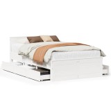 Cumpara ieftin Cadru pat fara saltea/cu tablie, alb, 135x190cm, lemn masiv pin